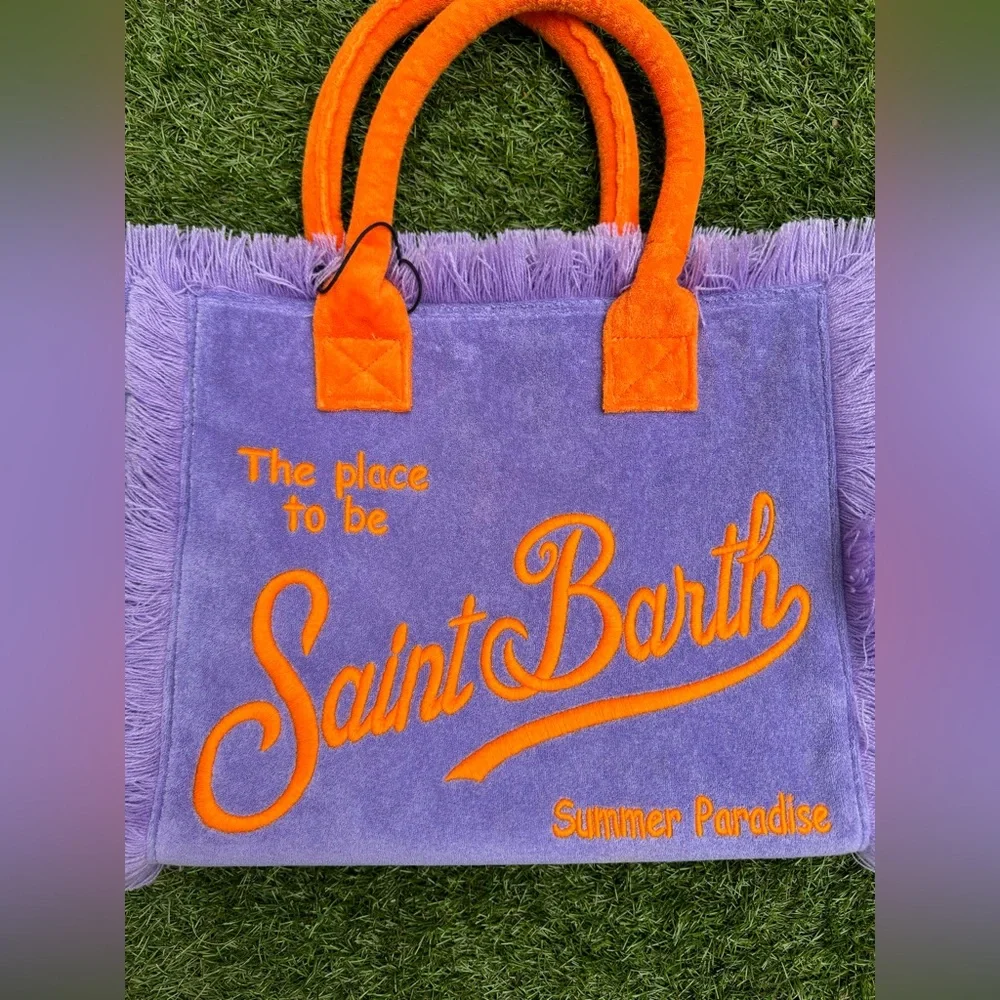 MC2 Saint Barth Vanity Sponge Terry Embossed Purple Orange Beach Tote Bag - Picture 7 of 10